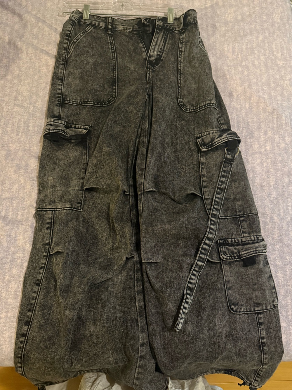 Women's Washed Black Baggy Jeans - Casual Utility Style